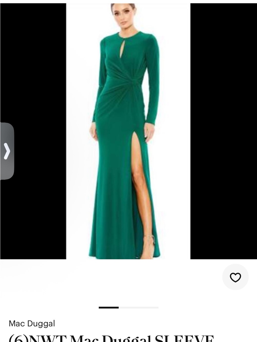 Mac Duggal Green Long-Sleeve Twist Gown with High Slit